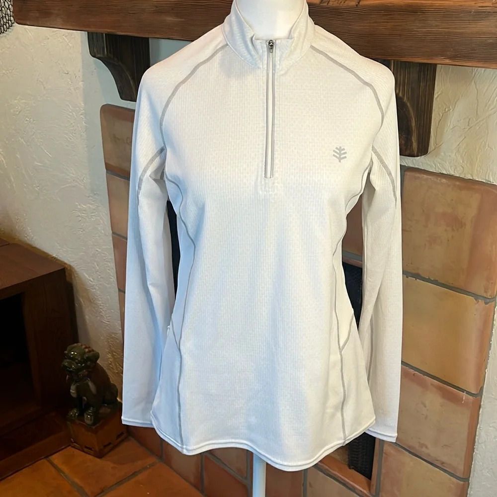 Coolibar White 1/4 Zip UPF 50+ Sun Protection Long Sleeved Top, size M